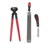 Hamwesh Farrier Tool Kit, 4 Piece Ergonomic Hoof Trimming Tools, Horse Hoof Nipper Set with Knife, Pliers, Double Sided File and Wooden Handle for Goats, Sheep, Pigs, Horses