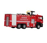 Hamwesh Fire Truck Toy, Button Activated Simulated Sound Light 1:50 Scale Pull Back Front Lift Water Spray Tank Truck, Metal Fire Fighting Model with Water Tank for Kids Age 3+