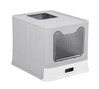 Hamwesh Foldable Covered Cat Litter Box, Portable Fully Enclosed Stainless Steel Toilet with Litter Scoop for Home Use (Gray)