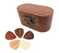 Hamwesh Guitar Pick Box, Hand Carved Solid Wood Fine Polishing Classic Look Large Capacity, Wood Guitar Pick Box, Case with 5 Picks for Acoustic, Ukulele, Bass (1 with 5 Picks)