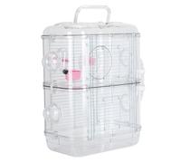 Hamwesh Hamster Cage, Double Layer Design with Interactive Tunnel Connection and Handle for Mobility, Gerbil Cage, Small Animal with Multiple Locking Buckles for Rodent (2 Tier)