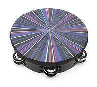 Hamwesh Hand Tambourine, Double Row Solid Wood with Polyester Drum Skin 8 Inch for Children Hand Strength Exercise, Colorful Tambourine with Rope Belt Design for Kids Safe Play (colorful ray)