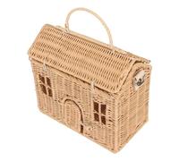 Hamwesh Handwoven Rattan Bag House Shape Large Capacity Vintage Basket Purse Comfortable Handle Beach Tote with Adjustable Crossbody Strap for Women Travel Resort Summer