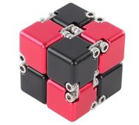 Hamwesh Infinity Cube, Flexible Flip Sandblasted Alloy Fidget Toy, Portable Puzzle Toy with 8 Blocks for Stress and Anxiety Relief ADHD ADD Autism Office Home Travel School (Red and Black)