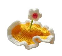 Hamwesh Knitted Cat Hat, Adjustable Tie Ear Holes Soft Flower Design with Crochet Kitten Hat Costume Photo Taking Christmas Thanksgiving Easter New Year (S)