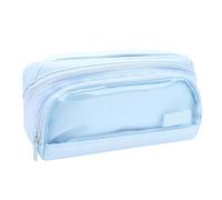 Hamwesh Large Capacity Canvas Pencil Pouch, Transparent Compartment, Zipper Closure, for School Office Travel, with Storage Space for 46 Pens and Stationery Items