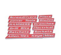 Hamwesh Magnetic Toolbox Labels, 12pcs Reusable 3D Printed Tool Box Drawer Tags Cabinet Labels with Strong Magnets for Steel Tool Boxes Carts Drawers Cabinets (Red)