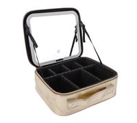 Hamwesh Makeup Bag with LED Mirror, PU Leather, Water Proof | 3 Color Modes, Movable Dividers, Large Storage Capacity, Anti Wear Lining, Versatile for Toiletry Electronic Jewelry Makeup