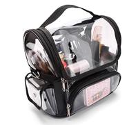Hamwesh Makeup Brush Bag, Water Proof Transparent TPU Clear Travel Train Case with Adjustable Shoulder Strap Removable Divider Multiple Pockets Full Open Portable Cosmetic Organizer (Clear Big