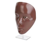 Hamwesh Makeup Practice Face Silicone Mannequin Face 5D Reusable Makeup Practice Board for Eyelash Eye Shadow Full Application with Stable Stand for Emerging Artists (Black Skin)