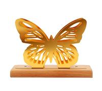 Hamwesh Metal Napkin Holder with Wooden Base, Cutout Design (Gold)