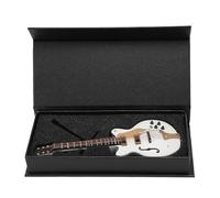 Hamwesh Miniature Guitar, Wooden Design Unique Hollowing Process Safe for Children Mini Musical Instrument, Tiny Guitar with Stand and Case for Home Decoration Dollhouse Model