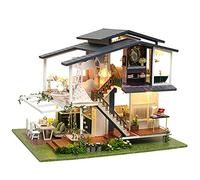 Hamwesh Miniature House Kit, 1:24 Scale DIY Dollhouse with LED Lights, Three Story Villa 360 Degree Romantic Garden Wooden Building Kit, for Adults Kids Christmas Birthday Gift