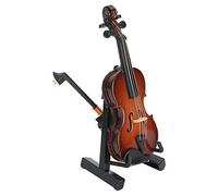 Hamwesh Miniature Violin, Basswood Material Tiny Violin Model Mini with Stand Case and Pull String for Home Office Decor Gifts Music Lovers