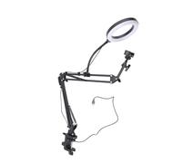 Hamwesh Overhead Phone Mount, Phone Stand with Ring Light 360° Adjustable LED Fill Light 3 Color Temperatures 10 Brightness Levels for Live Streaming Beauty Nail Art Craft Photography