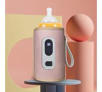 Hamwesh Portable Bottle Warmer, Precise Temperature Control Fast Heating LCD Screen Baby Bottle Warmer Travel with USB Powered Design for Travel Plane Car (Pink)