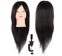 Hamwesh Real Hair Mannequin Head, Human Hair Training Head for Styling Practice with Clamp Holder for Hairdressers Barber Shops Beauty School Students