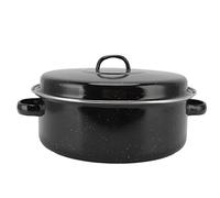 Hamwesh Roasting Pan, 13Inch Oval Roaster Pan with Lid for Turkey Vegetables, Black Enamel Speckled Finish Carbon Steel Roaster Pot, No Coating (Iron Cover 28cm)