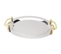 Hamwesh Stainless Steel Tray, Rectangular Decorative Mirrored Serving Platter Dishwasher Safe Portable with Handle for Hotel Banquet Wedding Buffet Kitchen (Rectangle Shape with Gold Handle, 39cm)