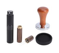 Hamwesh Tamper Kit, Comprehensive Coffee Tamper Set Featuring Stainless Steel with Wood Handle, Distribution Needle, Silicone Base, Bean Spray Bottle, with