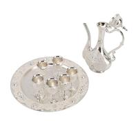 Hamwesh Turkish Coffee Set, Vintage Turkish Tea Set Style Zinc Alloy Moroccan Tea Design with Ornate Carvings, Includes 6 Coffee Cups, Pot and Tray for Home Decor, Wedding, Christmas (Silver White)