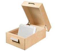 HAN 1005, Wooden card filing box A5 landscape, for 1,500 cards, metal base/support plate, natural wood