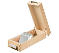 HAN 1007, Wooden card filing box A7 landscape, for 1,500 cards, metal base/support plate, natural wood