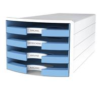 HAN 1013-51 Impuls Drawer Box DIN A4/C4 4 Open Drawers White/Trend Colour Light Blue