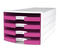 HAN 1013-56 Impuls Drawer Box DIN A4/C4 4 Open Drawers White/Trend Colour Pink
