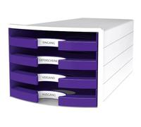 HAN 1013-57 Impuls Drawer Box DIN A4/C4 4 Open Drawers White/Trend Colour Purple