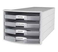 Han 1013-63 Impuls Drawer Box DIN A4/C4 4 Open Drawers Light Grey/Translucent Clear