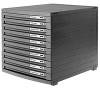 HAN 1x CONTUR drawer box, dark grey, 10 drawers, labeling, rubber feet | Made in Germany, A4/C4, 300x382x307 mm, smooth-running drawers, drawer system, document tray, storage box, rubber feet