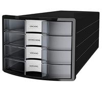 HAN 1x IMPULS 2.0 drawer box black/translucent-clear A4/C4 4 drawers | Made in Germany, A4/C4, lockable, labeling field, 280x367x235 mm, smooth-running drawers, drawer system, office