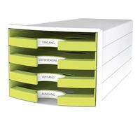 HAN 1x IMPULS 2.0 drawer box white/lemon 4 drawers labeling plate | Made in Germany, A4/C4, rubber feet, 280x367x235 mm, smooth-running drawers, drawer system, document tray, storage box