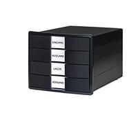 HAN 1x Impuls Karma Black Drawer Box with 4 Drawers, Labeling for A4/C4 | Made in Germany, A4/C4, rubber feet, 280x367x235 mm, smooth-running drawers, drawer system, document tray, storage box
