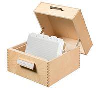 HAN 505, Wooden card filing box A5 landscape, for 900 cards, metal base/support plate, natural wood