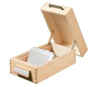 HAN 507, Wooden card filing box A7 landscape, for 900 cards, metal base/support plate, natural wood