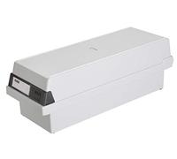 HAN 957-11, Card filing box A7 landscape. Innovative, attractive design holds 1,300 cards, readjustable lid supplied with large inscription label, light-grey