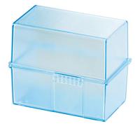 HAN 977-64, Card index box A7 landscape. Innovative, attractive design holds a maximum of 300 cards with steel hinge, translucent blue - various colours to choose from