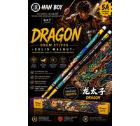 HAN BOY DRAGON 5A SOLID WALNUT DESIGNER ART DRUMSTICKS PROFESSIONAL PAIR BNIB