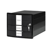 HAN Impuls 2.0 Drawer Box Lockable with 3 Closed Drawers for DIN A4/C4 Including Labelling Labels, Document Box, Base with Pull-Out Lock, Furniture-Friendly Rubber Feet, 1018-13, Black