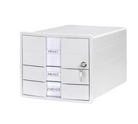 HAN IMPULS 2.0 Drawer Box Lockable with 3 Closed Drawers for DIN A4/C4 Including Labelling Labels, Document Box, Base with Pull-Out Lock, Furniture-Friendly Rubber Feet, 1018-12, White