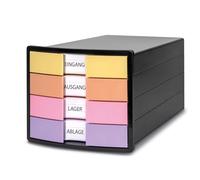 HAN Impuls 2.0 Drawer Box with 4 Closed Drawers for DIN A4/C4 Including Labelling Labels, Pull-Out Lock, Furniture-Friendly Rubber Feet, Premium Quality, 1012-139, Black/Pastel