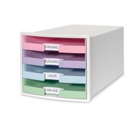 HAN Impuls 2.0 Drawer Box with 4 Open Drawers for DIN A4/C4 Including Labelling Labels, Pull-Out Lock, Furniture Friendly Rubber Feet, Premium Quality, 1013-129, White/Pastel