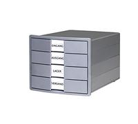 HAN Impuls 2.0 Karma Drawer Box at Least 80% Recycled Plastic with 4 Closed Drawers for DIN A4/C4 Including Labelling Labels, Pull-Out Lock, Furniture-Friendly Rubber Feet, 10128-18, Grey