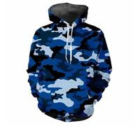 HAN MAN XIU Blue Camouflage Pattern Digital Print Hoodie Men's Women's Casual Long-Sleeved Pullover Sweatshirt