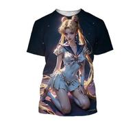 HAN MAN XIU Cartoon Maiden Warrior 3D Printed T-shirt Summer Boys and Girls Casual Loose Round Neck Short Sleeve Tops