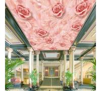 HAN MAN XIU Ceiling 3D Wallpaper Romantic Pink Rose Mural Living Room Bedroom Ceiling Art wall Covering