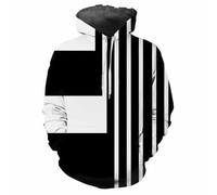 HAN MAN XIU Classic 3D-Printed Black-and-White Checkered Men's and Women's Autumn/Winter Loose-Fit Casual Comfortable Sports Hooded Sweatshirt