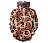 HAN MAN XIU Classic Leopard Print 3D Hoodie for Boys and Girls Autumn Pullover Long-Sleeved Sweatshirt